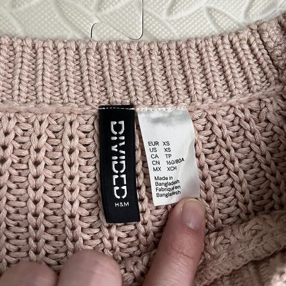 Divided H&M Women Cable Knit Sweater XS Dusty Pink Cropped Crew Neck Long Sleeve - Picture 4 of 5
